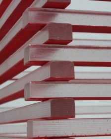 Stacked red and white boards