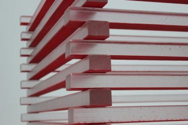 Stacked red and white boards